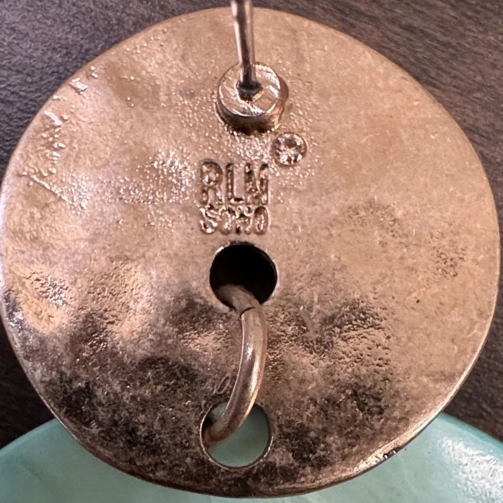 Robert Lee Morris RLM Studio Turquoise Shell Disc Drop Earrings Gold Tone